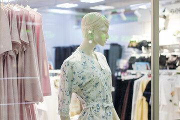 Mannequin showcases fashion design in retail store window display
