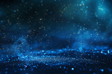 Obraz premium Intense Royal Blue Bokeh Lights and Sparkle Dust on Dark Abstract Background, Realistic High-Definition Image