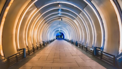 futuristic blue light corridor with neon arches