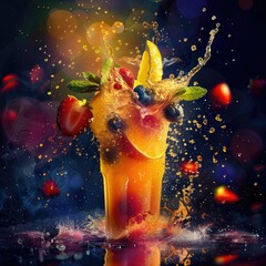 Vibrant Studio Lighting Captures Explosive Gruits Juice in Colorful Display