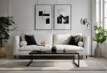 Obraz premium coffee table living design boho wall Scandinavian home white sofa interior black room poster White modern art