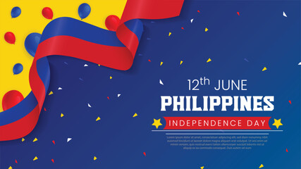phillipines independence day wishing poster design with red and blue balloon common size vector file