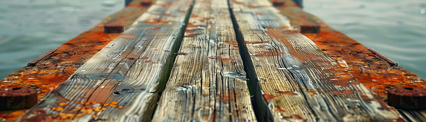 Weathered Wooden Dock: Close-Up of Textured Wooden Dock with Coastal Charm
