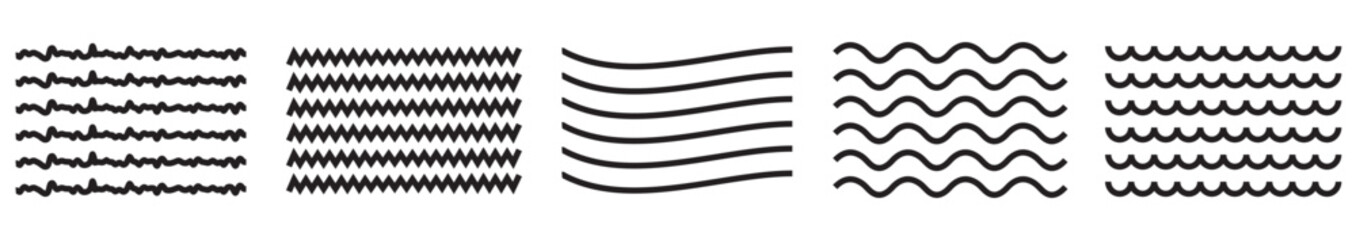 Water waves. Set of wavy zigzag lines.