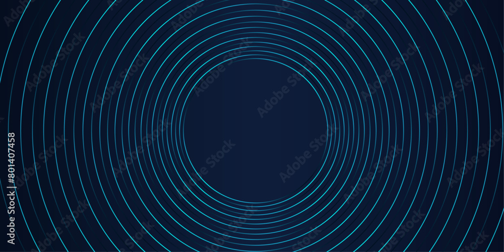 Aufkleber Vector abstract circle frame with wavy rounded lines pattern flowing in blue green colors isolated on black background for concept of music, technology, ai