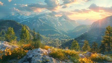 Stunning mountain and forest scenery. concept of an ideal resting place. Creative image.