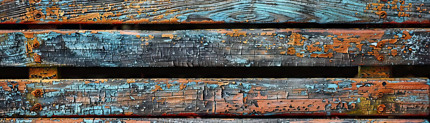 Obraz premium Weathered Wooden Bench: Close-Up of Textured Wooden Bench with Rustic Appeal