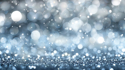 Platinum Silver Glitter Defocused Abstract Twinkly Lights Background, sparkling blurred lights in cool silver tones.