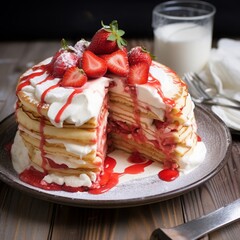 pancakes with strawberries and cream