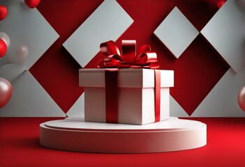 'Stage Valentine background product Podium gift 3d render abstract red box design Christmas poduim 2022 anniversary border celebration'