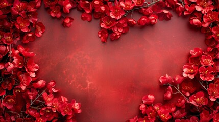 Vivid red flowers elegantly spread out on a textured dark red background with a central copy space.