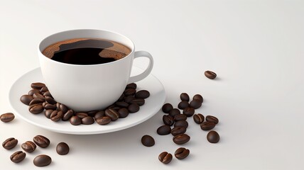 Obraz premium Hot coffee decorated with coffee beans coffee pattern background image.