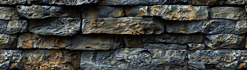 Weathered Stone Wall: Close-Up of Textured Stone Wall with Natural Elements