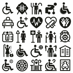 outline disability set icon silhouette vector illustration white background