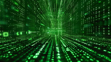 Seamless matrix of green digital code, creating a hypnotic backdrop reminiscent of advanced AI.