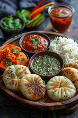 Assorted Foods on Wooden Plate