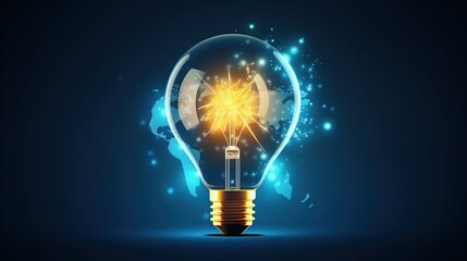 Light bulb with hologram infographic and glowing particles. Digital technology and innovation concept.