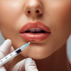Cosmetic Lip Injection Procedure Close-up..