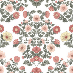 Seamless pattern with flowers in vintage style. Vector illustration with flowers on a white background. Vintage motif.