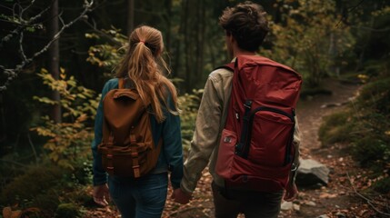 Fototapeta premium A Couple Hiking in Forest