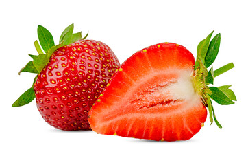 Two strawberry fruits isolated on a transparent background