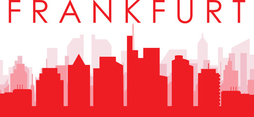 Obraz premium Red panoramic city skyline poster with reddish misty transparent background buildings of FRANKFURT, GERMANY