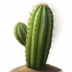 Naklejka premium Digital illustration of a green mexican cactus with sharp spines standing alone in a sunlit desert environment, embodying the arid and exotic beauty of desert flora