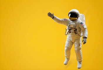 Fototapeta na wymiar A astronaut in a spacesuit floating in space against a yellow background