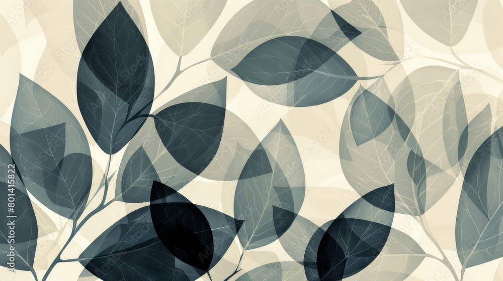 Poster a series of overlapping leaf silhouettes in different shades giving a layered effect to the design..
