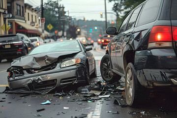 Car Collision Scene: Two Vehicles in Distress