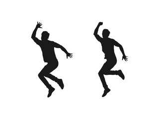 Happy jumping people silhouettes. Black and white vector collection. Illustration of people jumping-silhouettes. Black vector silhouettes of jumping or falling man isolated on white background.