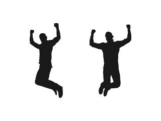 Happy jumping people silhouettes. Black and white vector collection. Illustration of people jumping-silhouettes. Black vector silhouettes of jumping or falling man isolated on white background.