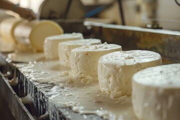 Cheese making process with olive oil and herbs.