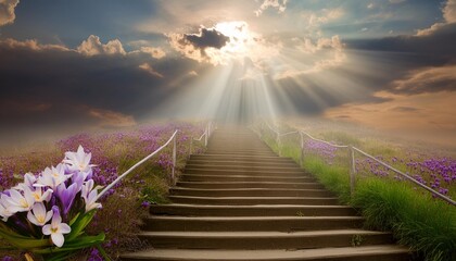 stairway leading to heaven with light rays