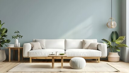 Scandinavian Living Room: Minimalist Design and Pastel Color Scheme. Concept Scandinavian Living Room, Minimalist Design, Pastel Color Scheme