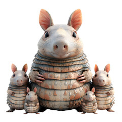 A charming 3D cartoon rendering of an armadillo guiding a lost group.