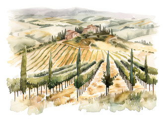 Tuscan landscape with vineyards and villa