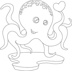Octopus Heart Animal Vector Graphic Art Illustration