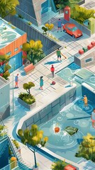 Illustrator's Sustainable Water Conservation Practices: Showcasing Rainwater Harvesting, Greywater Reuse, and Water-Efficient Landscaping