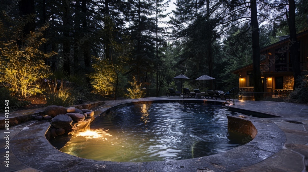 Poster the pools surface glistens in the firelight creating a mesmerizing sight. 2d flat cartoon.