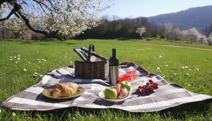 spring meadow picnic mat blanket with delicious food sunny day 16 9