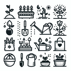 outline gardening set icon silhouette vector illustration white background