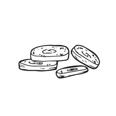 Carrot cut into pieces. Ink sketch doodle illustration.