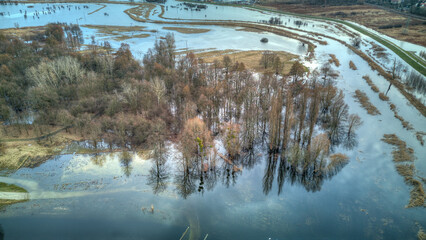 Floodwaters of the Widawa River, Lower Silesia, Poland.