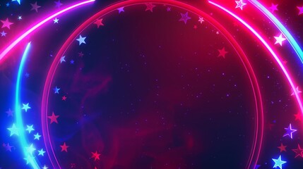 Obraz premium Vibrant cosmic background with glowing neon curves and scattered stars in pink and blue hues.