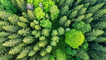 top view of a lush forest with different shades of green vegetation creating abstract composition generative ai