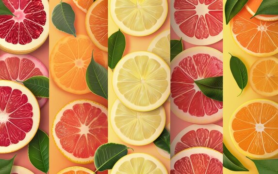 A series of images of oranges and lemons