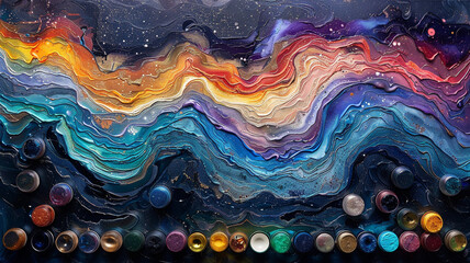 Waves of iridescent colors washing over a canvas of midnight blues.