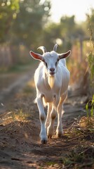 Lonely goat on a pasture for a walk