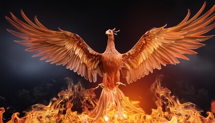 illustration of a phoenix in fire symbol of rebirth fenix with burning wings and feathers firebird on black background generative ai